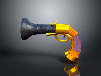 Modern 3D Rendered Yellow Pistol With Black Barrel And Purple Grip 3d model