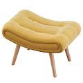 Gray Yellow Upholstered Ottoman With Modern Wooden Legs And Soft Padding