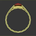 Gold Ring Featuring Square Red Gemstone And Intricate Engraved Details 3d model