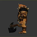 Male Warrior Character With Orange Skin Tusks Muscular Build And Battle Axe