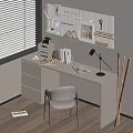 Modern Desk and Chair Combination Table Lamp Leisure Chair Books 3d model