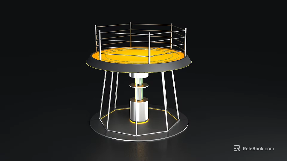 Round Boxing Ring Sports Equipment With Yellow Platform And Metal Railings 3d model 