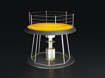 Round Boxing Ring Sports Equipment With Yellow Platform And Metal Railings 3d model