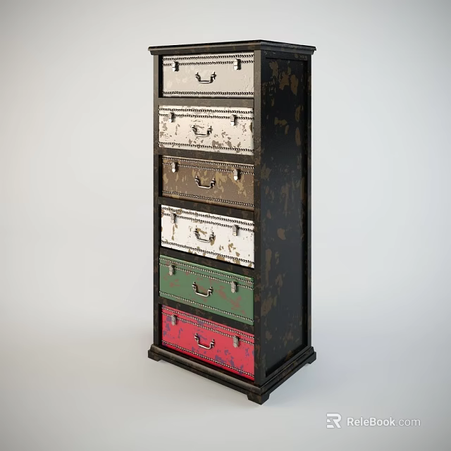 Vintage Chest of Drawers with Colorful Drawers and Black Frame for Storage 3d model 