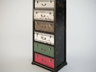 Vintage Chest of Drawers with Colorful Drawers and Black Frame for Storage 3d model