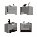 Modern Minimalist Light Colored Bedside Tables With Drawers Open Shelves And Decorative Ornaments