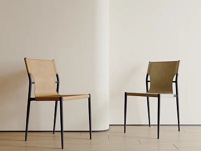 Modern Dining Chairs With Black Metal Frames And Beige Fabric Seats In Minimalist Interior 3d model