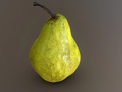Fresh Yellowish Green Pear with Speckled Skin and Brown Stem on Brown Background 3d model