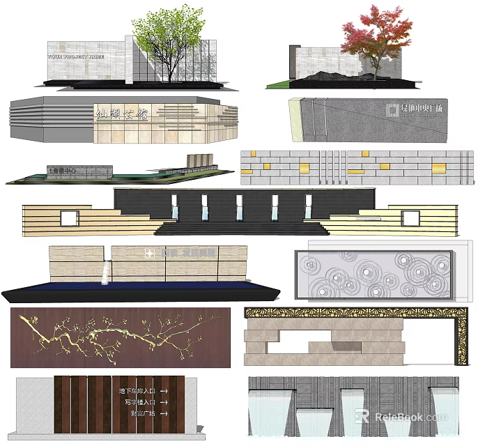 Modern Feature Wall Design With Stone Texture Wooden Elements And Geometric Patterns 3d model