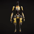 Yellow Robot Character With Camera Eye Worn Marks And Red Logo Details 3d model