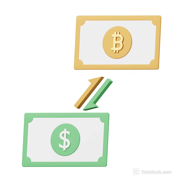 Bitcoin And Dollar Banknote Decorative Ornament Set With Upward Downward Arrows 3d model 