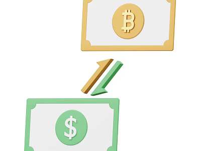 Bitcoin And Dollar Banknote Decorative Ornament Set With Upward Downward Arrows 3d model