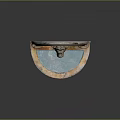 Decorative Lion Head Fountain with Arch Design Rustic Beige and Blue Basin Carved Details