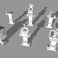 Professional Medical Equipment Collection With White Stand Mounted Diagnostic And Treatment Devices