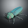 Teal Metallic Beetle With Shiny Exoskeleton And Long Legs On Dark Background