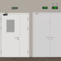 White Safety Exit Doors With Small Windows And Double Panel Design 3d model