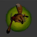 Fantasy Fox With Red Scarf Holding Wooden Staff Standing In Green Grass And Small Flowers