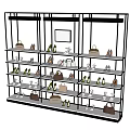 Retail Display Shelf Featuring Organized Shoes and Bags on Multiple Layers