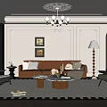 Modern Living Room Interior Design With Chandelier Brown Sofa Coffee Table And Area Rug