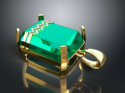 Emerald Pendant With Gold Setting And Small Diamonds For Fashion Jewelry 3d model