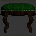 Green Cushioned Stool With Wooden Curved Legs And Decorative Studs