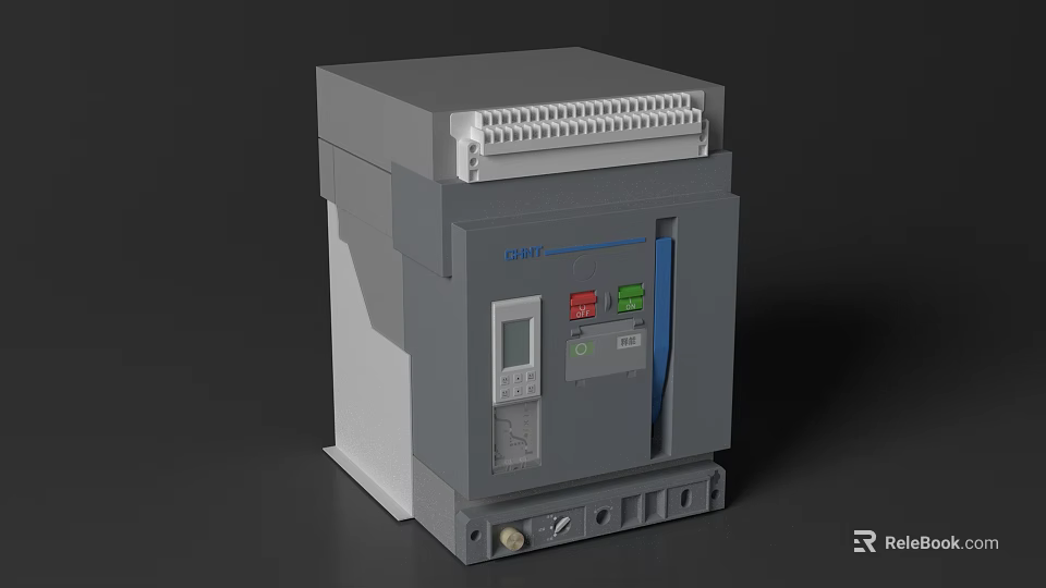 Industrial Electrical Circuit Breaker With Control Panel Digital Display Gray Housing And Terminal Blocks 3d model 