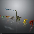 Colorful Dinosaur Characters And Creature Models Various Species Display On Gray Background 3d model