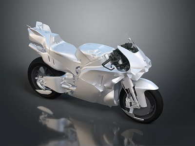 Modern Silver Motorcycle With Sleek Aerodynamic Design Shiny Metallic Body And Reflection 3d model