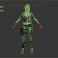 Futuristic Female Sci Fi Character in Armored Tactical Suit with Glowing Blue Accents and Short Hair