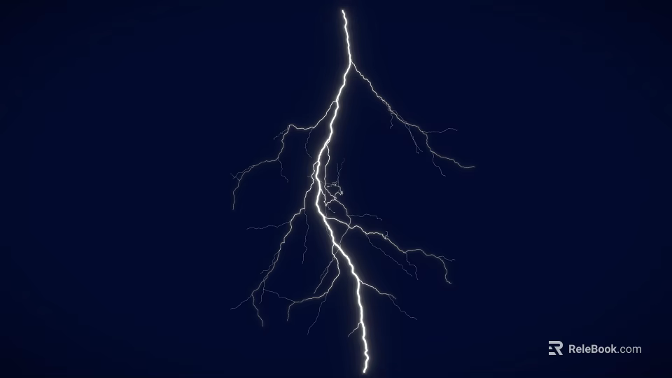 Stunning Natural Scenery With Bright Lightning Strike Against Dark Blue Sky 3d model 