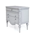 Light Blue Bedside Table With Gold Accents And Elegant Carved Drawers Design