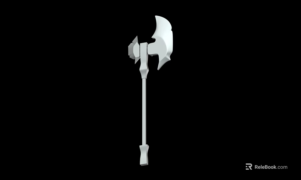 Medieval Battle Axe With Long Handle And Decorative Blade Design 3d model 