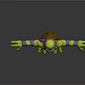 Ninja Turtle Character With Green Body Yellow Shell Purple Headband White Emblem And Orange Staff