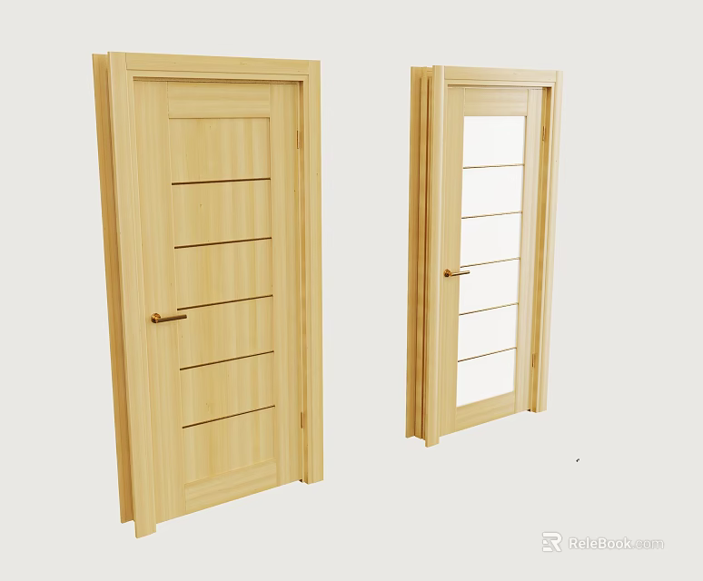 Interior Wooden Swing Doors Featuring Solid And Glass Panel Designs 3d model