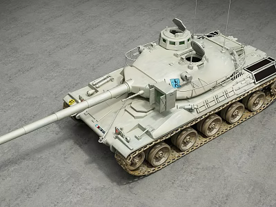 Armored Military Tank With Long Cannon Turret And Metal Tracks On Gray Ground 3d model