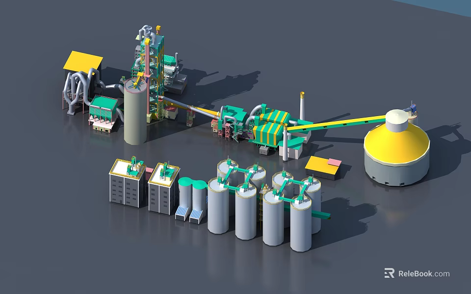 Integrated Industrial Equipment System With Storage Tanks Mixing Units Conveyor Belts And Processing Components 3d model 