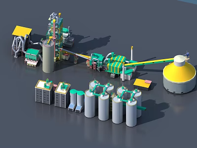 Integrated Industrial Equipment System With Storage Tanks Mixing Units Conveyor Belts And Processing Components 3d model