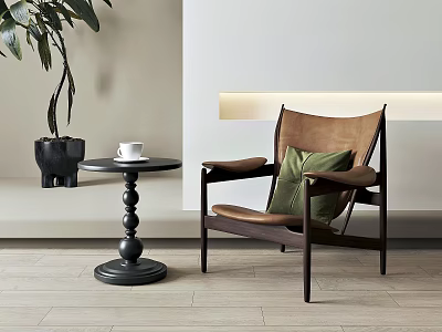 Elegant Nordic Style Wooden Frame Leather Leisure Chair For Cozy Minimalist Home Relaxing Area 3d model