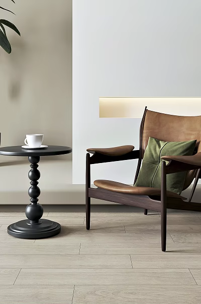 Elegant Nordic Style Wooden Frame Leather Leisure Chair For Cozy Minimalist Home Relaxing Area 3d model