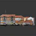 Cartoon Town Scene Featuring Colorful Buildings Red Roofs And Green Trees