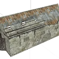Old Stone Building With Rusted Metal Roof And Wooden Door Structure