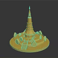 Golden Pagoda Architectural Design With Ornate Spire And Circular Base Structure 3d model
