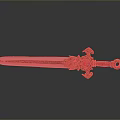 Ornamental Sword With Golden Decorations Red Gemstone Red Hilt And Sharp Blade