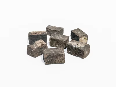 Stone Wood Blocks Gray And Dark Brown Irregular Shapes Textured Surfaces Stacked On White Background 3d model