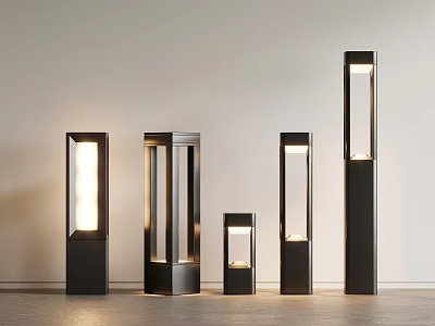 Modern Black Columnar Lamps With Varied Sizes Shapes And Illuminated Design 3d model