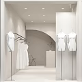 Minimalist Modern Clothing Store Mannequins In White Dresses Wooden Hangers Soft Lighting And Green Plant