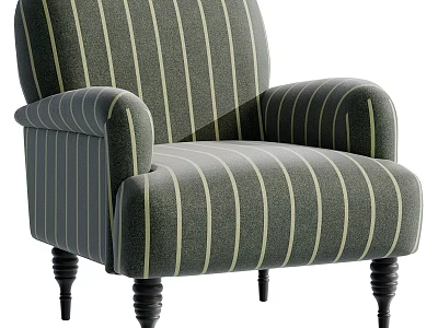 Elegant Leisure Chair With Dark Green Vertical Stripes Upholstery And Black Turned Legs 3d model