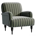 Elegant Leisure Chair With Dark Green Vertical Stripes Upholstery And Black Turned Legs