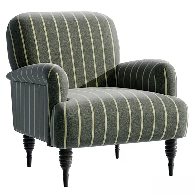 Elegant Leisure Chair With Dark Green Vertical Stripes Upholstery And Black Turned Legs 3d model