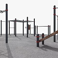 Outdoor Public Fitness Area With Climbing Frames Parallel Bars And Wooden Benches